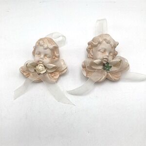 Vintage Ceramic Cherub Wall Hanging Ornaments Set of 2 Multi-color